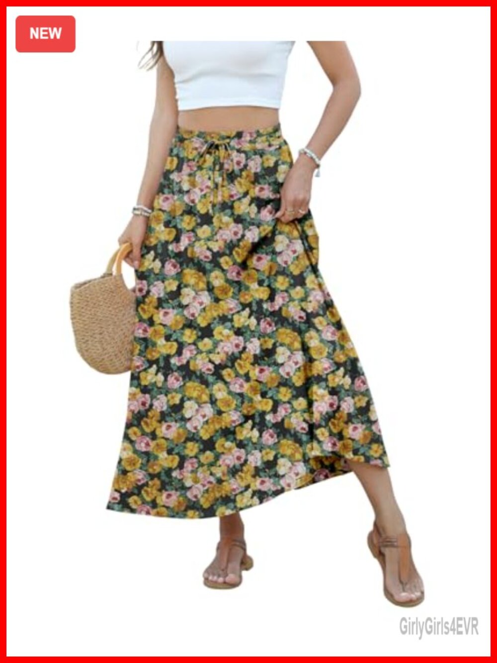 High Waisted Maxi Skirt with Pockets Flowy A-Line 100% Polyester